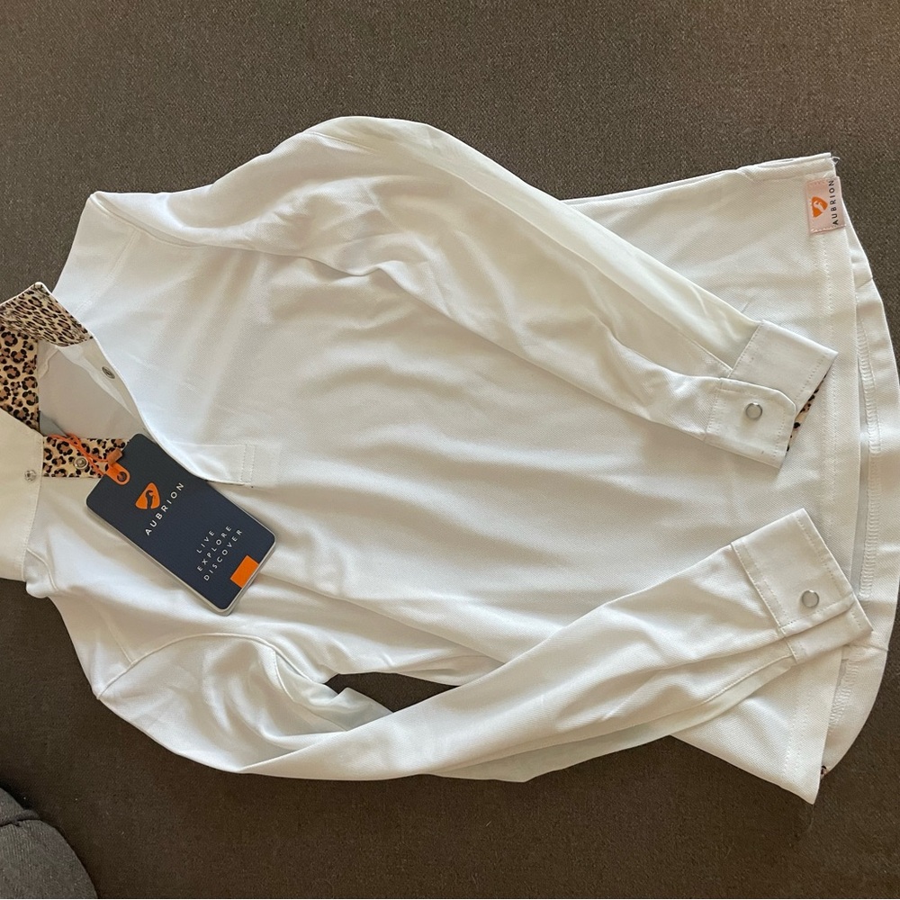 Aubrion Kids White Show Shirt with Leopard Print Collar